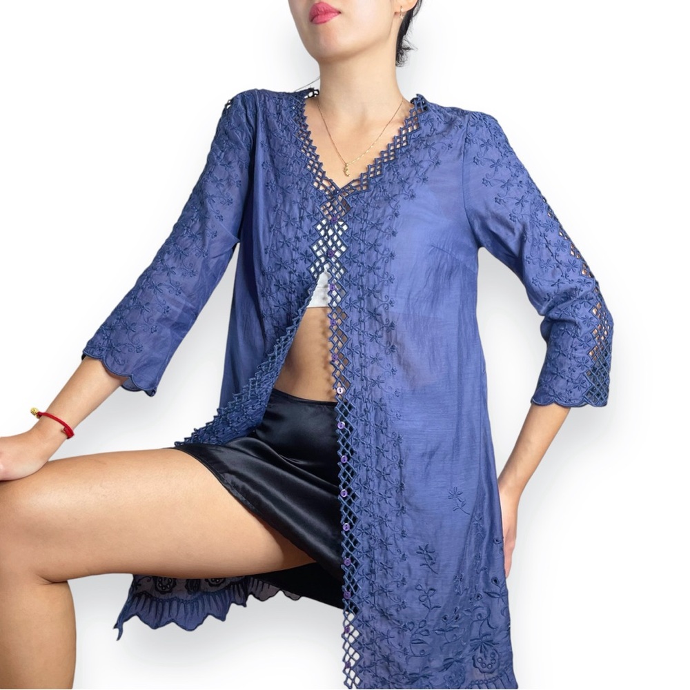 Free People Eyelet Embroidered Duster Cardigan Coverup Dress Size XS